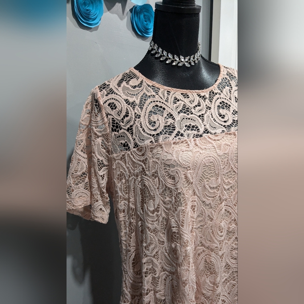 Lane Bryant Blush Pink Lace Overlay Midi Dress - Picture 2 of 5